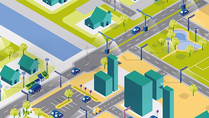 Illustration du mode carte du système CityTouch – éclairage des Smart Cities